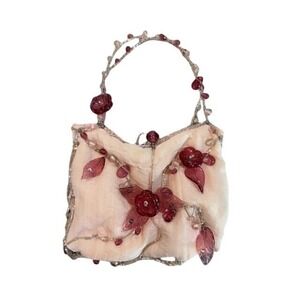 EyeFul Cream Beaded Floral Evening Clutch Purse Bag Made in India